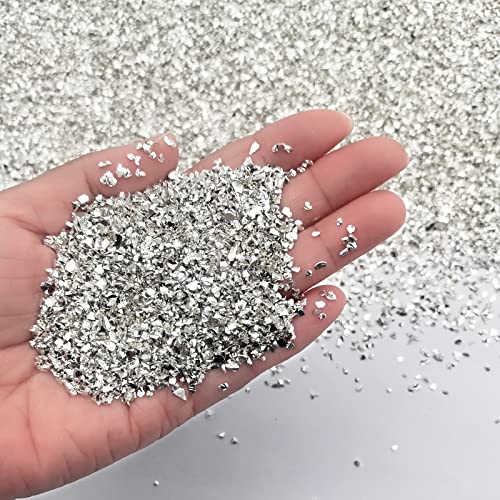 1 lb Crushed Glass Glitter for Crafts, DIY Nail Art, Vase fillers for Centerpieces Table Scatter, Irregular Chips, Wedding Decoration, Home Decor (Silver) - color: Silver