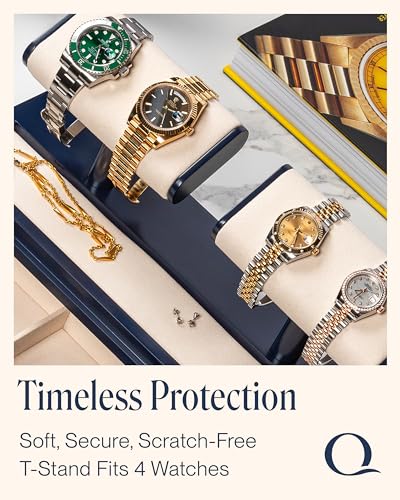 QWATCH Watch Stand Display Case - Acrylic Watch Box for 2 or 4 Watches with Jewelry Valet Tray and Drawer - color: Double - Navy / Ivory