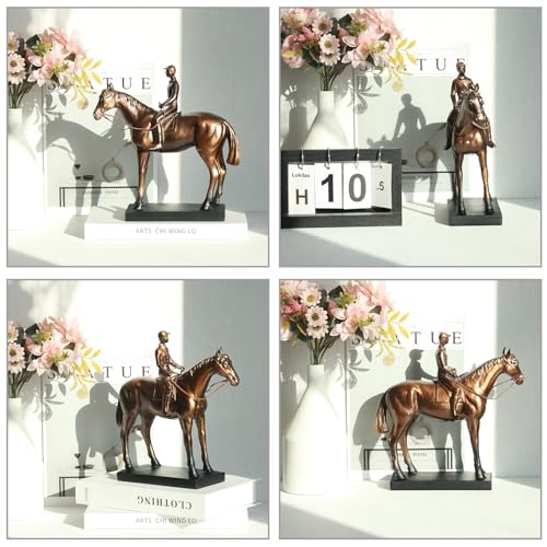 Lukitas Horse Rider Statues and Sculptures, Racing Figurine Home Decor, Equestrian Gift for Horse Lovers, Horseback Riding Ornament, Resin 10.5''