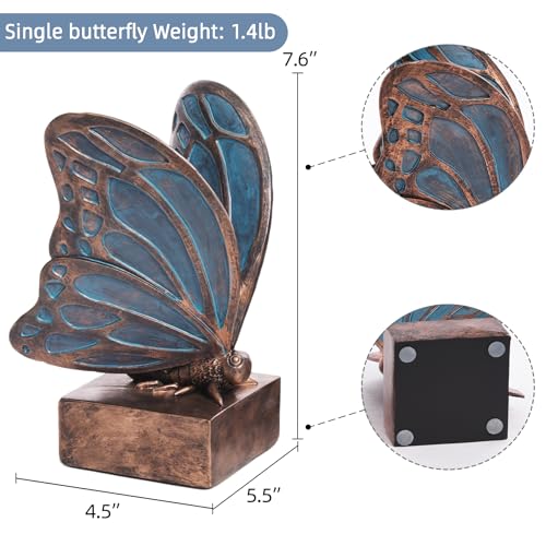 Vintage Blue Butterfly Bookends,Resin Book Ends for Shelves,Heavy Duty Decorative Bookends,Creative Book Stopper Holder Decor for Desk Home Office,Shelf Decoration,Gifts for Mother's Day - color: Blue Bronze