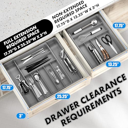 Simple Houseware Expandable Kitchen Drawer Flatware Organizer, Gray – Adjustable Cutlery Tray with 9 Compartments for Utensils and Silverware - color: Gray