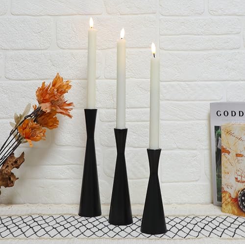 Set of 3 Taper Candle Holders Metal Candlestick Holders Table Mantel Decorative Candle Stand for Dinning,Party，Wedding,Home Decor(Matte Black) - color: Matte Black