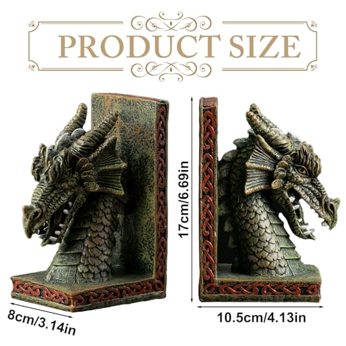Dragon Book End, Decorative Dragon Bookends, Unique Bookends for Heavy Books, 1 Pair Vintage Cool Dragon Statue for Shelves, Resin Dragon Book Stopper for Bookshelf, Gifts for Book Lover