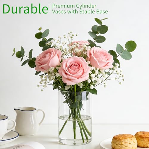 12 Pack Glass Cylinder Vases for Centerpieces, 6 Inches Tall Clear Flower Bud Vases for Wedding Decorations, Hurricane Floating Candle Holder for Home, Party and Table Shelf