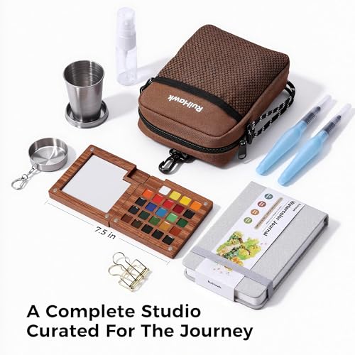 24-Color Watercolor Paint Set, All-in-One Travel Water Color Kit with Wood Palette, Sketchbook & Bag, Non-Toxic Portable Painting Set for Adults, Beginners, Artists & Outdoor Urban Sketching - color: 24 Colors