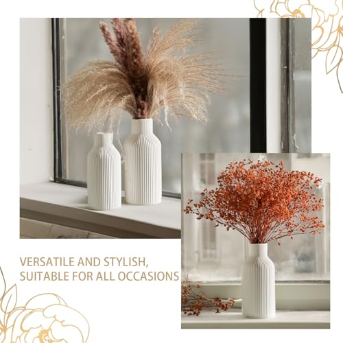 Bohemian White Ceramic Vase - for Pampas Grass, Mantel, Bookshelf, Entryway and Living Room Decor (White, Set of 3) - color: White, size: Set of 3