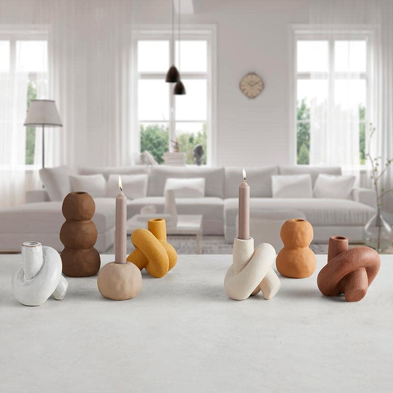 47th & Main Modern Bubble Candle Holder for Taper Candle Ceramic Candlestick Candleholder, 3.25" Dia x 3.5" H, Beige - color: Beige, size: 3.25" Dia x 3.5" H