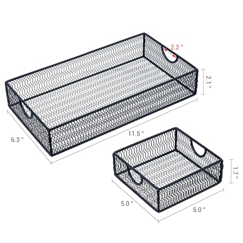 MyGift Modern Geometric Diamond Pattern Black Metal Wire Tabletop Organizer Trays, Office Desk Supplies Nesting Bins, Makeup Accessories Drawer Storage, 3 Piece Set - color: Black