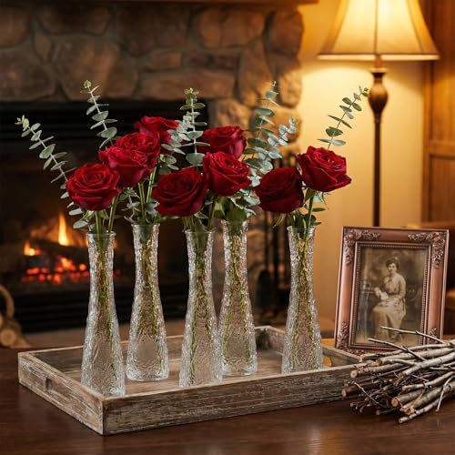 Glass Bud Vases Bulk 12 Pcs - Clear Ribbed Wedding Centerpiece Vases, Small Flower Vases for Table Decor, Party Events & Home Decor