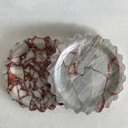 Marble Scalloped Tray Round Wave Tray Small Serving Platter for Counter, Bathroom, Kitchen, Nightstand, Jewelry Ring Dish Holder (Calacatta Red) - color: Calacatta Red