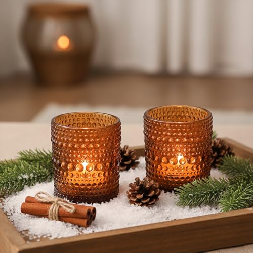 36pcs Amber Votive Candle Holders, 2x2.5in Vintage Glass Small Tea Light Candles Holders for Home Decor, Tealight Candle Holder Decor for Wedding Centerpieces Baby Shower - color: Amber