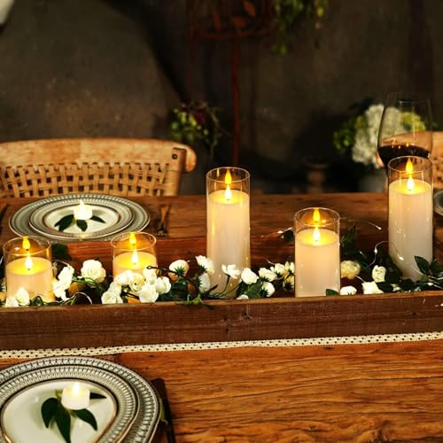 Homemory Pure White Flickering Flameless Candles, Battery Operated Acrylic LED Pillar Candles with Remote Control and Timer, Set of 9 - color: Pure White, 9Pack