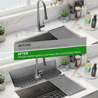 LVJING 17” x 5.5” Silicone Faucet Handle Drip Catcher Tray Mat, Silicone Faucet Mat Dish Soap Sponge Holder for Kitchen Sink, Drying Mat for Kitchen Counter Bathroom Kitchen Sink Splash Guard - Grey - size: 17” Grey