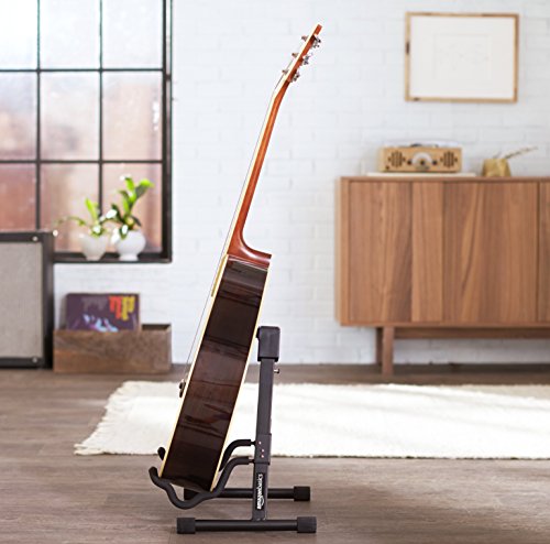 Amazon Basics Portable Adjustable Folding Guitar Stand for Electric and Acoustic Guitars, A-shape, Fully Assembled with Padded Foam, Black, 8.66 x 15.16 x 3.74 inches