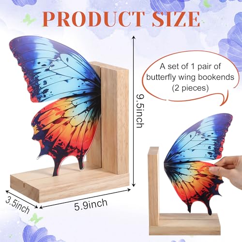 Decorative Butterfly Bookends Wooden Acrylic Butterflys Bookend Modern Bookshelf Decor Accent Book Stopper Decor for Home Farmhouse Shelves Office Lover Gift(Aglais Butterfly) - style: Aglais Butterfly