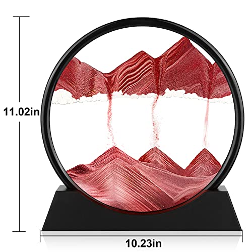 Herecanli Moving Sand Art Picture - 3D Quicksand Painting Decor - Round Glass 3D Deep Sea Sandscape - Relaxing Decoration for Home,Office,Desk,Mantle,Bookshelf,Room- (Red, 12 in) - color: Red, size: 12"