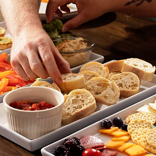 Home Beets White Ceramic Serving Platters (14 x 6 Inch Rectangle Plates) Serving Dishes for Entertaining, Food, Appetizers, Desserts, Cheese Board, Charcuterie, Sushi - Set of 4 Party Serving Trays - color: White