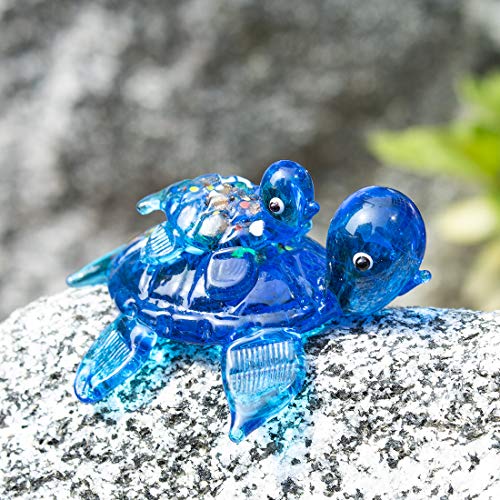 HDCRYSTALGIFTS 2.5'' Blown Glass Sea Turtle Figurines Gift for Women, Handmade Glass Sea Animals Collection, Dollhouse Miniatures - color: Sea Turtle