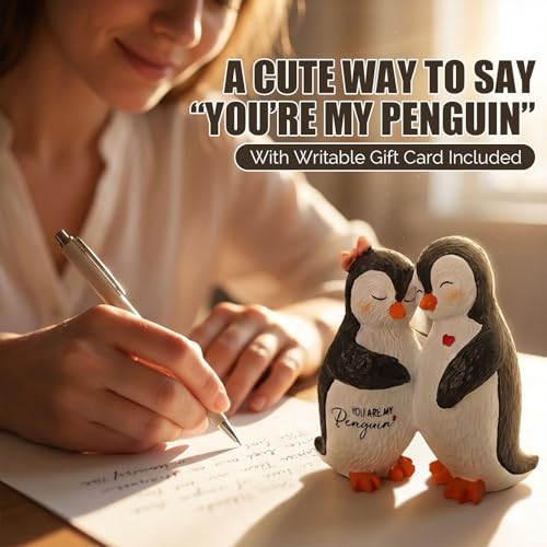 Penguin Gifts for Couple, Romantic Anniversary Wedding Gifts for Men Women, Resin Penguin Figurines, I Love You Gift for Wife Husband Girlfriend Boyfriend, Penguin Statue Home Decor with Greeting Card