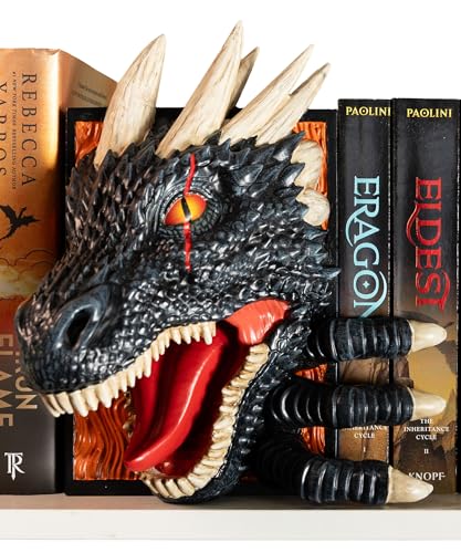 Dragon Bookend | Pops Off Your Shelf | Solid Build | Use Between Books or on a Bookshelf End or Book Nook | Fantasy Dragon Decor | Gothic Medieval Shelves Booknook Bookends (Obsidian Black) - color: Obsidian Black