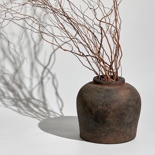 LB2 Brown Ceramic Large Vase, 11" Tall Zen Style vase, Terra Cotta Pitcher, Distressed Farmhouse Decor, Pottery Decorative Flower for Home Decor (B - Brown 11") - color: Brown