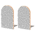 Wooden Bookends 2 Pcs,Black and White Polka Dots Heavy Duty Office Book Ends Anti Slip Book Shelf Holder with Metal Base Decorative Book Stands - color: Black and White Polka Dots