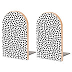 Wooden Bookends 2 Pcs,Black and White Polka Dots Heavy Duty Office Book Ends Anti Slip Book Shelf Holder with Metal Base Decorative Book Stands - color: Black and White Polka Dots