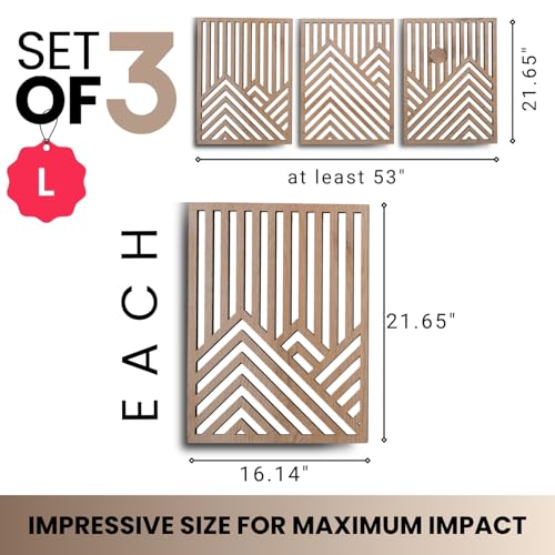 qmmp Modern Wooden Wall Sculptures - Set of 3 - Home Decor Accent - Large Wall Art for Living Room, Bedroom, Office - Easy Installation (Oak, Large - Mountain and Sun) - color: Oak, size: Large - Mountain and Sun