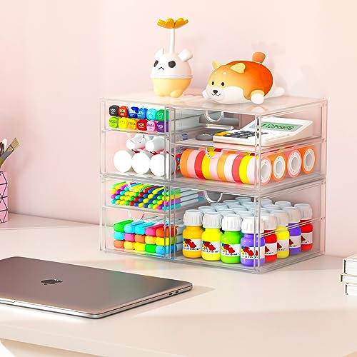 caktraie 2 Pack Desk Organizers, Makeup Organizer Storage with 7 Drawers, Desktop Office Supplies, Clear Desk Accessories, Dustproof Drawer Organizer and Storage for Make Up, Jewelry, Pen - size: 7 Drawers