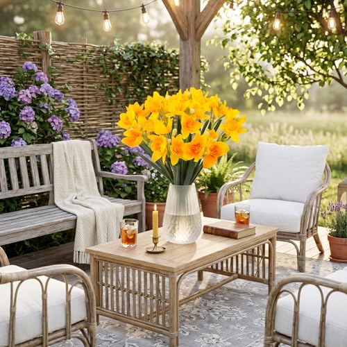Hananona 10 Pcs Artificial Daffodils Flowers Narcissus Faux Spring Flowers Fake Silk Daffodil Flower Arrangement for Indoor Outdoor Home Wedding Decor (10, Yellow)