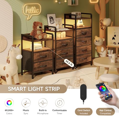 Lazzanto Night Stand Bedside Table Bedroom - Tall Nightstand with Charging Station & LED Light Strip, Bed Side Table with Storage Shelf & 4 Drawers, End Table with U-S-B Ports & AC Outlets, Brown - color: Rustic Brown, size: 4 Drawers