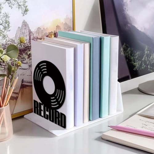 Peacoblue Metal Bookends for Shelves, Modern Decorative Heavy Duty Study Book Support Stoppers for Office, Desk, Shelf, Room 5.3"x4.3"x6.7" Cast Iron Simple Tall Bookends, 1 Pair (Vinyl Records) - style: Vinyl Records
