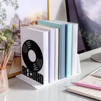 Peacoblue Metal Bookends for Shelves, Modern Decorative Heavy Duty Study Book Support Stoppers for Office, Desk, Shelf, Room 5.3"x4.3"x6.7" Cast Iron Simple Tall Bookends, 1 Pair (Vinyl Records) - style: Vinyl Records