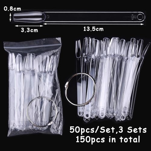 150 Pcs Nail Swatch Sticks with Ring, Clear Coffin Nail Polish Swatch Sticks, Ballerina False Nail Sample, Nail Practice Color Display Board Accessories for Home or Salon Use - color: Clear Ballerina Shaped