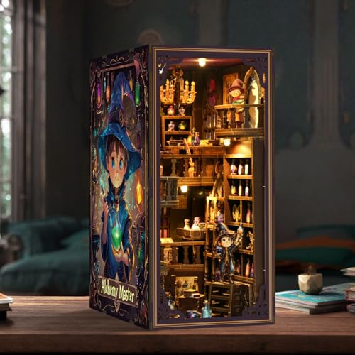 Book Nook Kit - DIY Miniature Dolls House Kit with Furniture and LED Light, 3D Puzzle Wooden Art Bookends, Model Kits for for Adults and Teens (Potion Master) - style: Potion Master