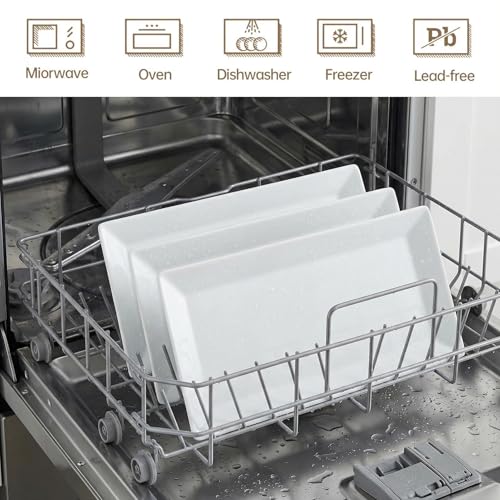 12" Serving Platters Set of 4, White Rectangular Plates, Ceramic Serving Tray, Stackable Large Party Plates for Appetizer, Dessert, Steak, Sushi, Housewarming Gift, Oven Dishwasher Safe - color: 12inch