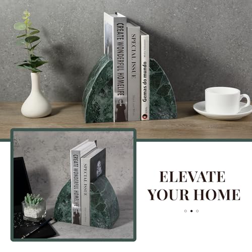 Koville Marble Bookends for Shelves, 8Lbs Large Stone Bookends for Heavy Books, Non-Slip Heavy Duty Book Stopper, Modern Decorative Book Ends for Bookshelf Table Home Decor(Green) - color: Sail-green