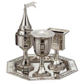 Nickel Havdalah Set 4 Parts, Kiddush Cup, Havdalah Candle Holder, Besamim Spices Holder and Plate - color: Nickel Havdalah