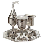 Nickel Havdalah Set 4 Parts, Kiddush Cup, Havdalah Candle Holder, Besamim Spices Holder and Plate - color: Nickel Havdalah