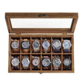 SONGMICS 12-Slot Watch Box, Watch Display Case with Large Glass Lid, Removable Watch Pillows, Velvet Lining, Gift Idea, Rustic Walnut UJOW120K01 - color: Rustic Walnut, size: 1 Layer 12 Slot