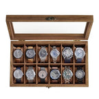 SONGMICS 12-Slot Watch Box, Watch Display Case with Large Glass Lid, Removable Watch Pillows, Velvet Lining, Gift Idea, Rustic Walnut UJOW120K01 - color: Rustic Walnut, size: 1 Layer 12 Slot