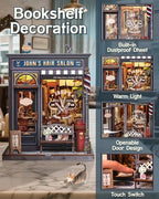 Book Nook Kit - DIY Adult Miniature Dollhouse, Hair Salon Themed, 3D Wooden Puzzle Bookend, Bookshelf Decor Gift for Family and Friends (John's Hair Salon) - style: John's Hair Salon