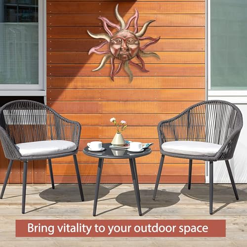Large Outdoor Wall Decor Rust Proof, Sun Face Metal Wall Art Decor Hanging for Indoor Outdoor, Patio, Fence, Garden(26 Inch) - color: Gold-Sun