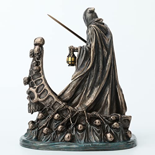 Veronese Design 7 7/8 Inch Tall Dark Messenger and The Ferry of The Damned Resin Sculpture Bronze Finish Grim Reaper Statue