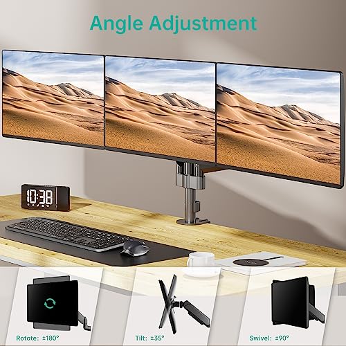 WALI Triple Monitor Mount for 13-32 inch Screens, Adjustable 3 Monitors Desk Mount with Swivel, Tilt, Clamp & Grommet Kit, Triple Monitor Stand for Desk, VESA 75x75/100x100mm (GSDM003), Black - size: 13"-32", style: Triple Arms