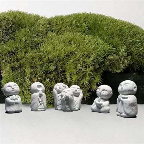 livelyfish Japanese Monk Statue Praying Zen Sandstone Mini Buddha Statues Asian Garden Sculptures for Wealth Good Luck Feng Shui Home Decor, J - color: J