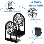 Book Ends Tree Design Modern Bookends for Shelves, Modern Metal Tree Book Ends for Shelves Decorative, Home Decorative Bookends for Home Office, 7 X 4.7 X 3.5 ”, Black, 3 Pairs/6 Pieces