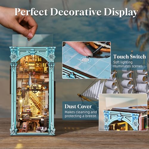 MiniCity DIY Book Nook Kit for Adults, 3D Wooden Puzzle Bookend Bookshelf Insert Decor with LED Light and Dust Cover (Hemingway House) - style: Hemingway House