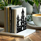 Peacoblue Metal Bookends for Shelves, Modern Decorative Heavy Duty Study Book Ends Stoppers for Office, Desk, Shelf, Room 5.3"x4.3"x7.9" Cast Iron Simple Tall Bookends 1 Pair (Castle) - style: Castle