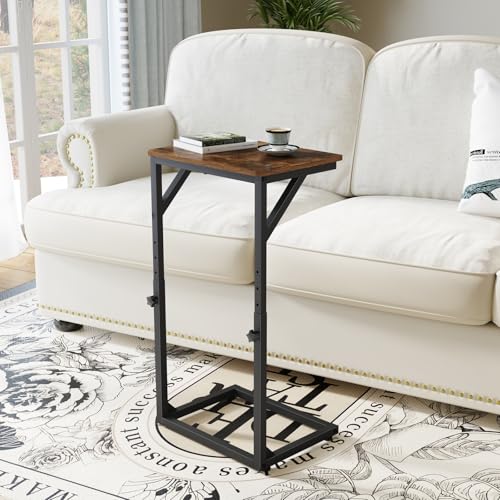 5-Level Adjustable C-Shaped End Table, Small Side Table for Couch, Sofa TV Tray Table for Living Room, Bedroom, Bedside ET-ZA-BRW1 - color: Rustic Brown